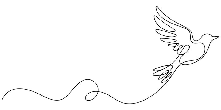 Continuous one line drawing Minimalist flying bird, one line art, simple vector icon, black and white illustration, flying dove bird continuous one line drawing minimalist peace symbol freedom concept