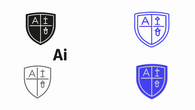 ai security icon set four logo variations with shield and digital symbols on white background high quality professional