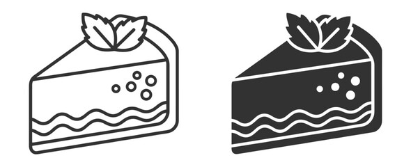 Cake slice outline and glyph dessert food icons with berry and pastry symbols on transparent background © TanyaK