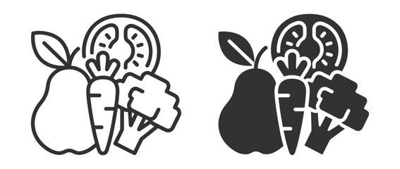 Fototapeta premium Vegetable outline and glyph healthy food icons with carrot and broccoli symbols on transparent background