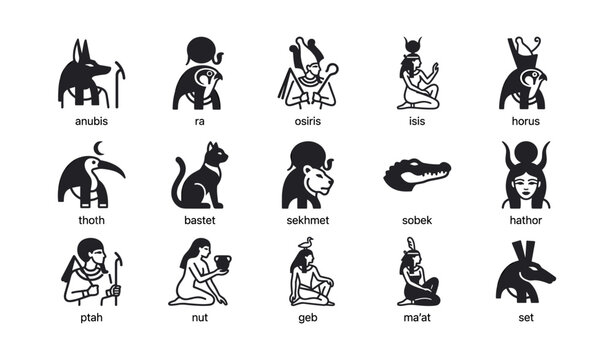 Egyptian deity icons showing multiple gods and symbols