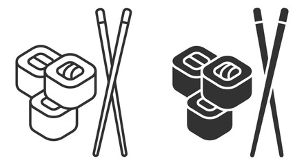 Sushi outline and glyph food icons with japanese rolls and chopsticks on transparent background © TanyaK