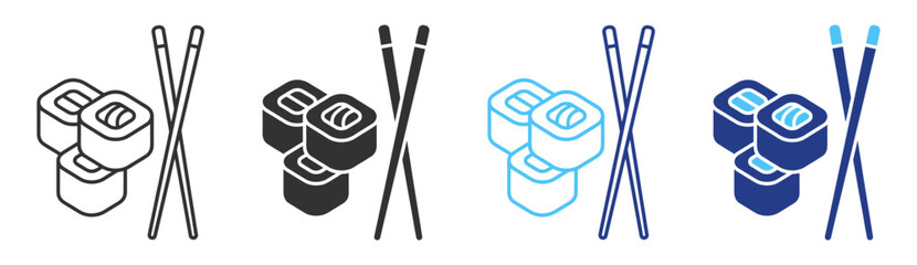 Sushi icon collection with japanese rolls and seafood cuisine symbols on transparent background © TanyaK