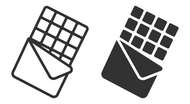 Chocolate bar outline and glyph dessert food icons with candy symbols on transparent background