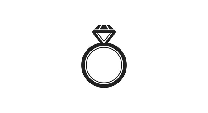 Simple black and white line art illustration of a solitaire engagement ring on white