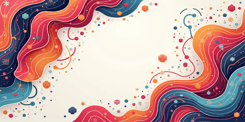 Obraz premium Colorful Floral Wave Vector Background with Rainbow Swirls and Nature Elements