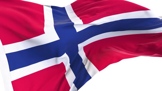 Norway flag waving and swirling, looping Close-up camera angle with transparent background, with alpha matte layer for transparency in the background.