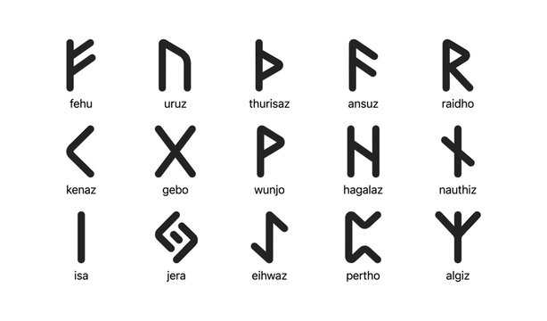Runic symbols arranged in labeled grid on white background