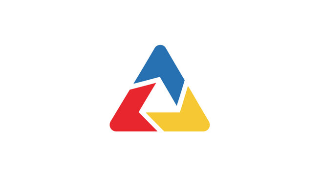 Abstract geometric triangle logo in primary colors signifying various themes and concepts
