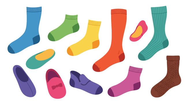 Colorful Socks and Shoes Collection, Variety of Footwear and Hosiery