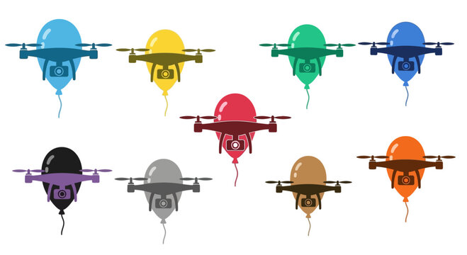 Creative Drones on Colorful Balloons, Futuristic Technology Concept
