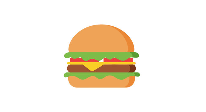 A vibrant and simple illustration of a classic hamburger on a white background without commas