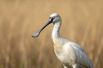 Fototapeta premium Eurasian spoonbill standing gracefully in a sunlit wetland
