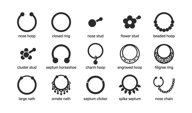 Nose and septum jewelry icons arranged in grid layout