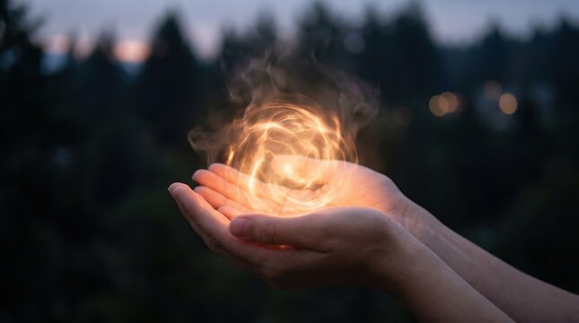 Hands Holding Bright Glowing Energy