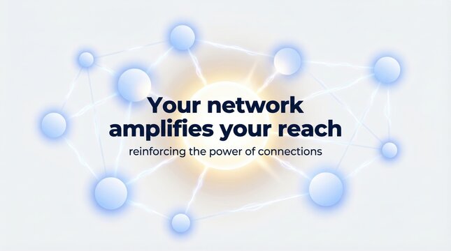 Network connections amplifying reach shown on flat white background