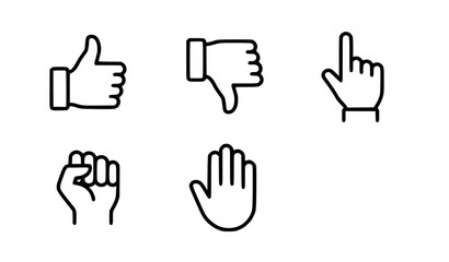 Obraz premium Hand gesture icons set thumbs up down pointing fist and open palm