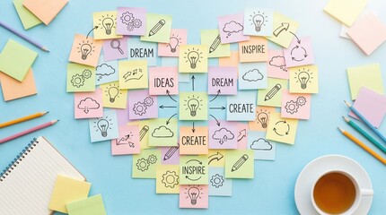 Fototapeta premium Sticky Notes Forming a Heart Shape - Ideas and Inspiration