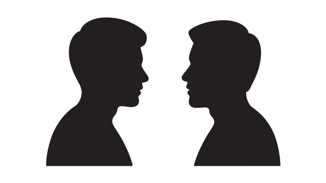 Two Men Facing Each Other Silhouette Isolated On White For Communication Concepts