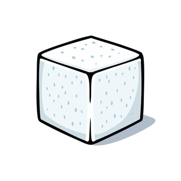 White Sugar Cube with Small Pores, Isolated on White Background, Graphic Illustration