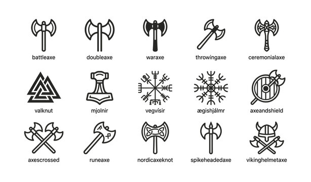 Viking axes and norse symbols displayed in icon grid
