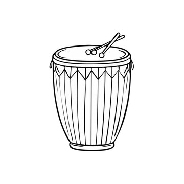 Hand Drawn Outline Illustration of a Conga Drum with Drumsticks