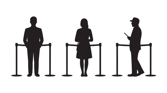Silhouettes Of People Waiting In Line For Event Admission For Commercial Concepts