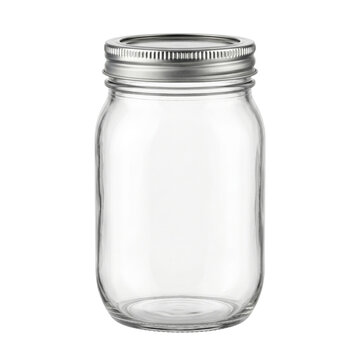 Empty clear glass mason jar with metal lid