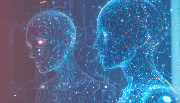 Digital twin human body with AI scanning system, soft blue glow, minimal style,8k view.