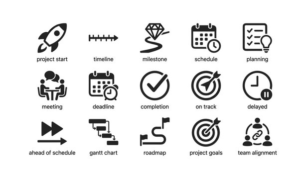 Project management and planning icons arranged in grid