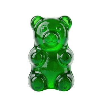Green gummy bear jelly candy close up