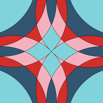 Abstract Colorful Geometric Symmetric Shapes Banner Background. Vector Seamless Tile in Red Blue and Pink