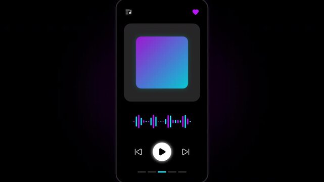 Animated music player interface with gradient square and waveform