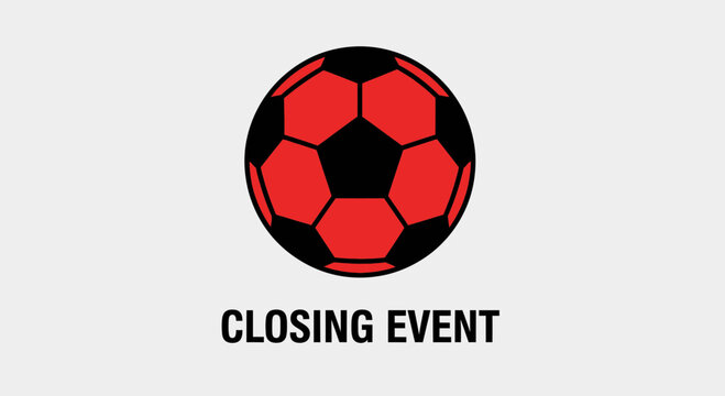 Closing Event Soccer Ball in Red and Black Design on Light Grey Background