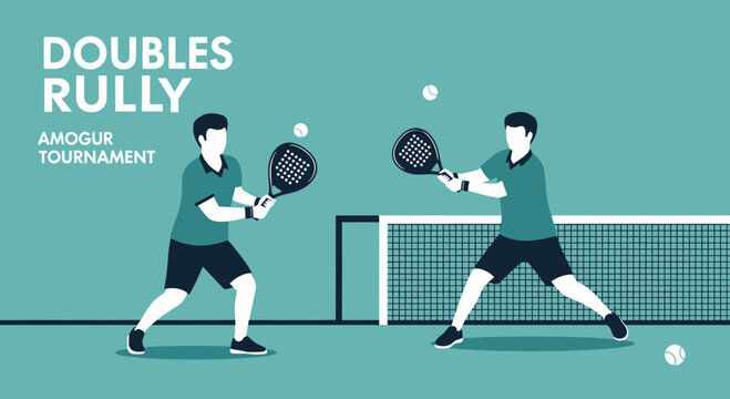 Doubles Padel Tournament Illustration With Players, Rackets, Balls and Competitive Action
