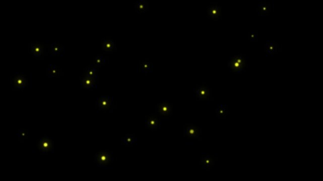 Golden particles float softly against deep black. They drift with gentle motion, creating an ethereal glow