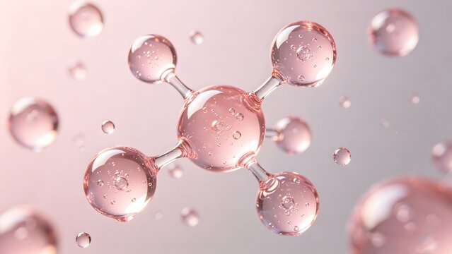 Pink transparent molecular structure water droplets
