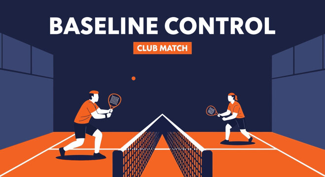 Dynamic Paddleball Action: A Vibrant Illustration of Club Match Baseline Control, Illustrated.