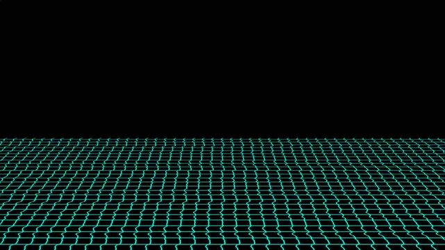 Grid pulses gently, glowing teal against black. Lines ripple subtly, creating soothing, futuristic motion