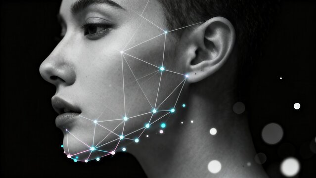 Face with digital geometric lines