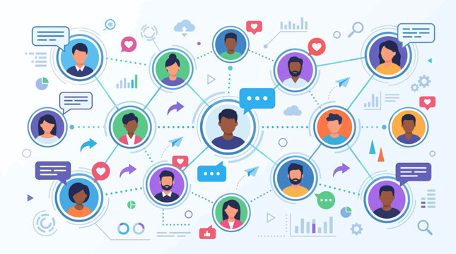 Diverse Network of Online Connections and Messages.