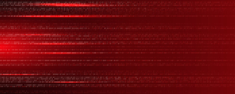 Virus Code Flow Red Binary Code Bug Cyber Attack Pattern. Malware Attack Ransomware Warning Background. Computer Hacking Cyber Security Breach. AI Data Phishing Digital Fraud BG. Vector Illustration