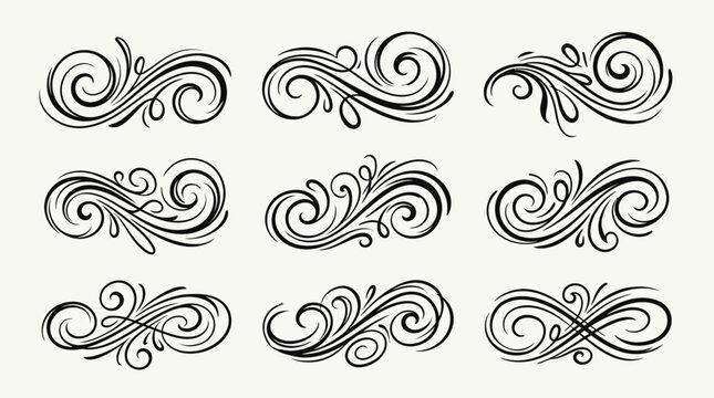 Collection of elegant swirling floral patterns.