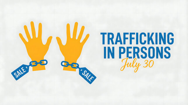 Human trafficking awareness, chained hands with sale tags