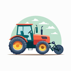 Obraz premium Illustration of a red tractor with a plow attachment