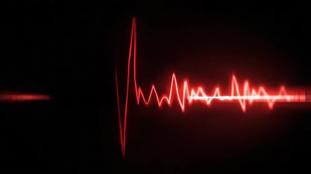 An intense red ECG heartbeat pattern against a dark background.