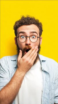 Surprised man wearing glasses and a light blue shirt.