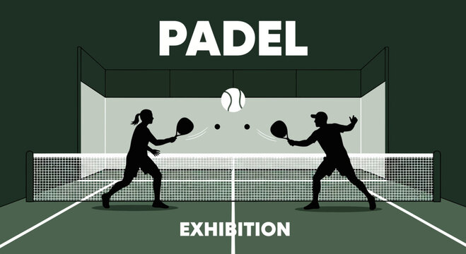 Dynamic Padel Exhibition Illustration Depicting Two Players In Active Motion On the Court