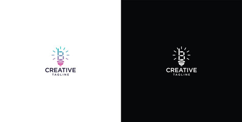 smart bulb tech logo design, creative idea, digital logo technology, initial logo design B © micky_adb01