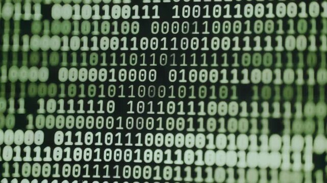 Digital green binary stream of zeros and ones